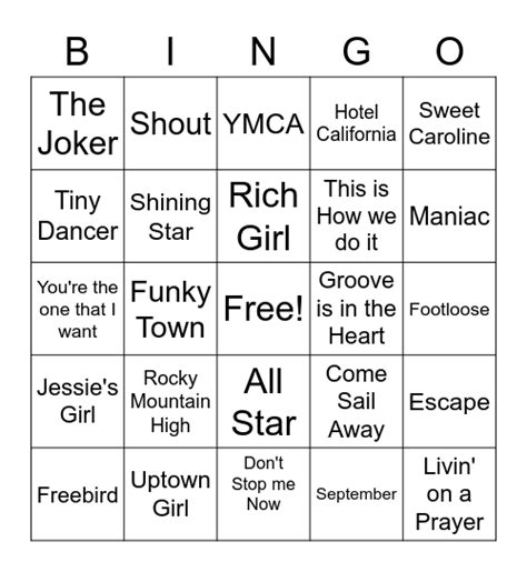 Karaoke Bingo Card