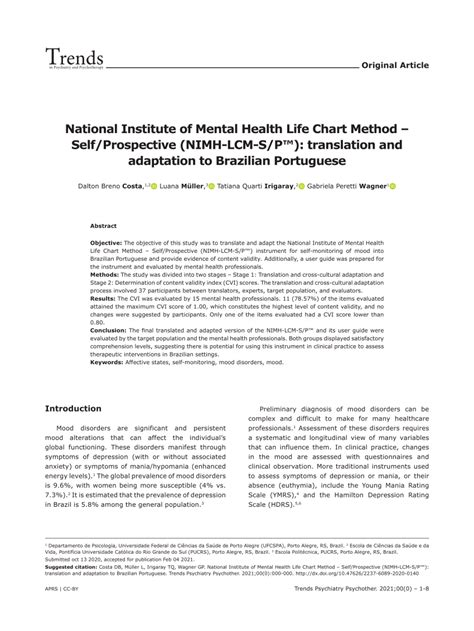 Pdf National Institute Of Mental Health Life Chart Method Self