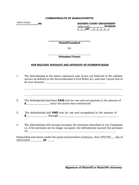 Fillable Online Mass Non Military Affidavit And Affidavit Of Payments