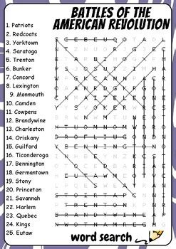 Battles Of The American Revolution Word Search Puzzle Activities