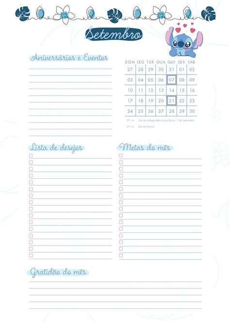 Planner Stitch Agenda Setembro Fazendo A Nossa Festa