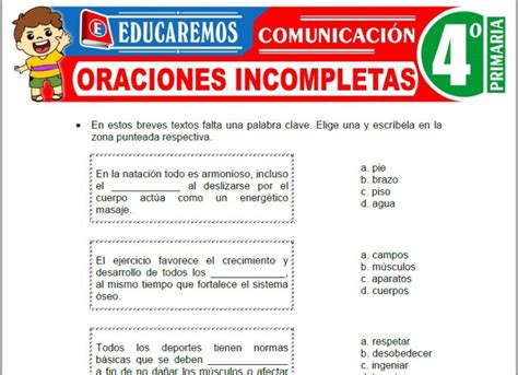 Oraciones Incompletas Para Cuarto De Primaria Fichas Gratis