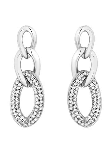 Silver Plated Polished And Crystal Chain Drop Earrings By Jon Richard