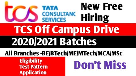 TCS Off Campus Drive Or 2019 2020 2021 Batches TCS Recruitment Off