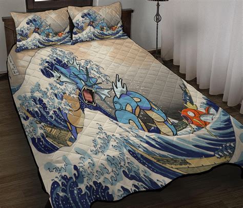 Gyarados Magikarp Pokemon The Great Wave Quilt Bed Sets Nearkii