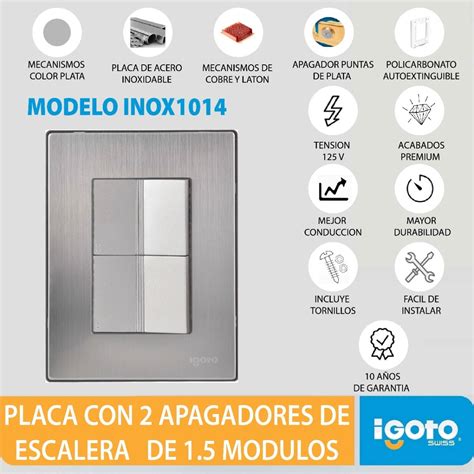 Placa Con 2 Apagadores De Escalera Plata Oxford Igoto Inox Meses Sin