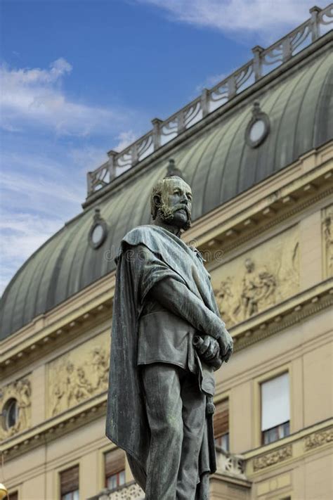 Statue Of Petar Preradovic In Front Of Art Nouveau Style Palace Of