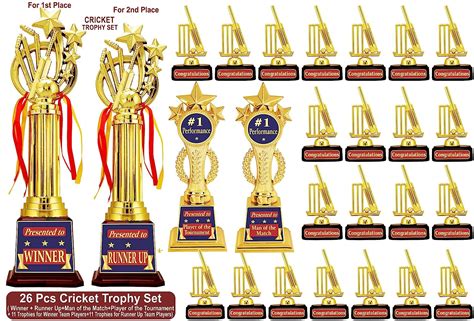 Aark India 26 Pcs Cricket Trophies Full Set For 1st And 2nd Place Man