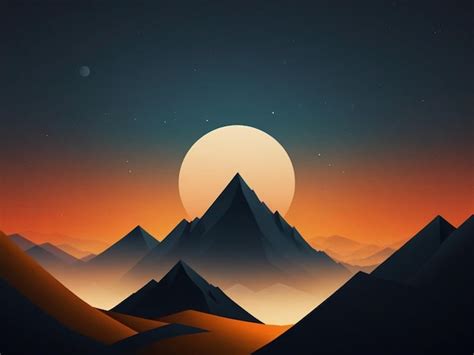 Premium Photo | Minimalist background night with moon and mountain