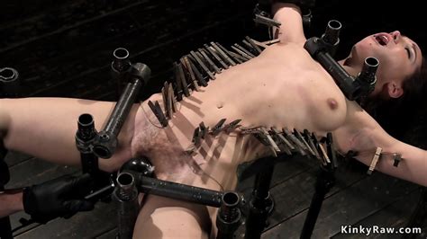 Hairy Slut Anal Toyed In Metal Device