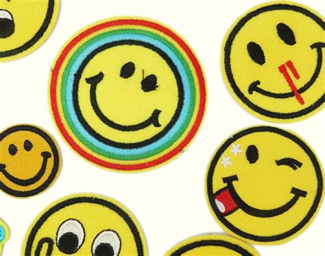 Yellow Emoji Patch Fun Smiley Face Embroidered Iron On Sew On Etsy