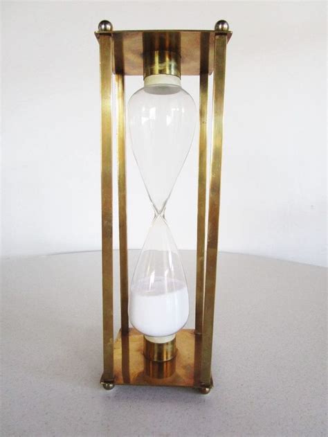 Vintage Brass Hour Glass Hour Sand Timer White Sand Brass Base Mid