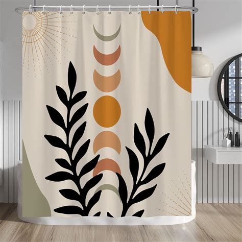 Baocicco Mid Century Shower Curtain Sun And Moon Boho