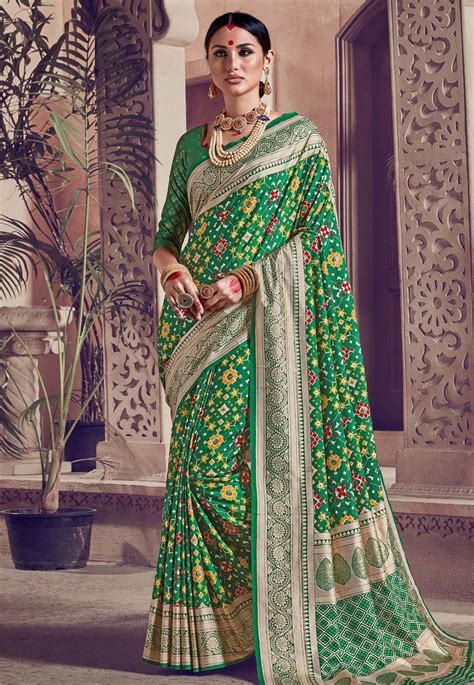 Green Kanjivaram Silk Printed Saree With Blouse Bridal Lehenga