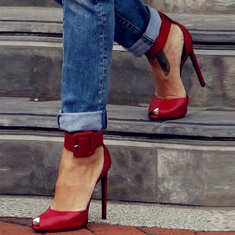 Shoespie Dark Red Peep Toe Ankle Wrap Stiletto Heels Heels Red High Heel Sandals Shoe Style