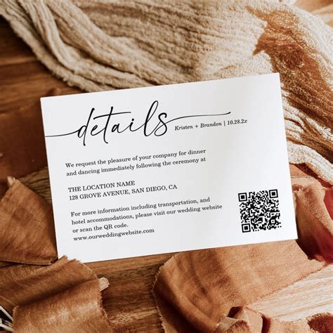 Simple Handwritten Script Wedding Details Qr Code Enclosure Card