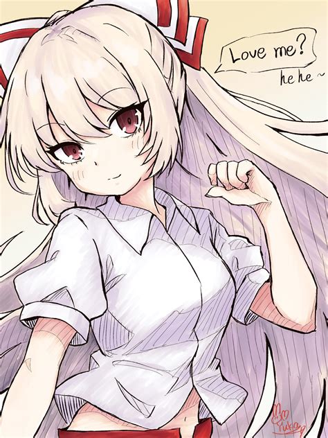 Safebooru 1girl Blush Bow Collared Shirt English Text Fujiwara No