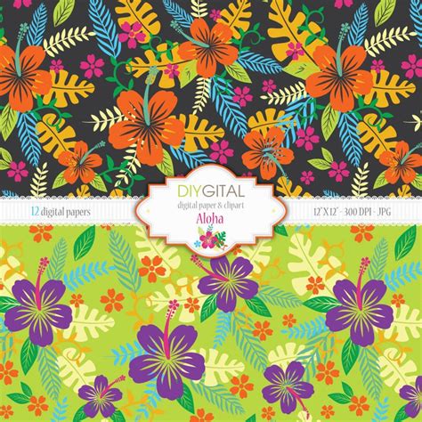 Aloha Hawaiian Style Digital Paper Set With Hibiscus Etsy