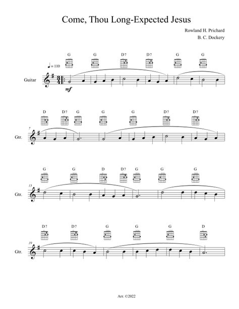 Come Thou Long Expected Jesus Guitar Solo Or Duet Sheet Music