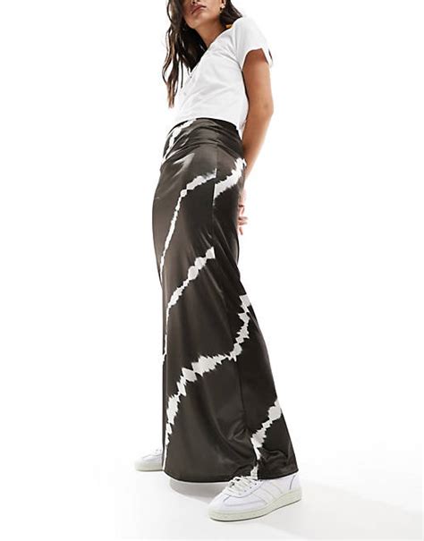 Asos Design Satin Twill Maxi Skirt In Tie Dye Print Asos