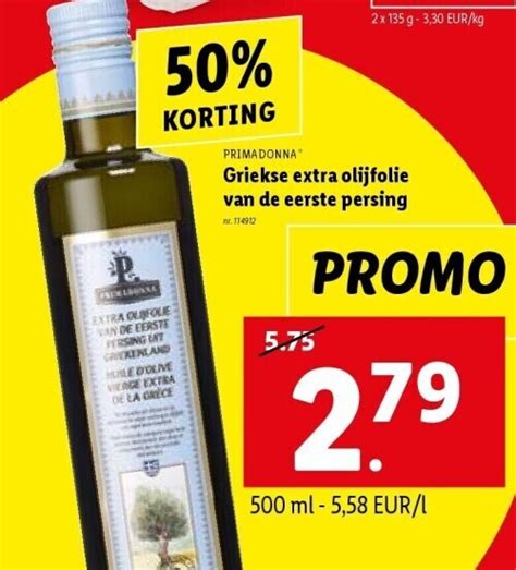 Griekse Extra Olijfolie Van De Eerste Persing Promotie Bij Lidl