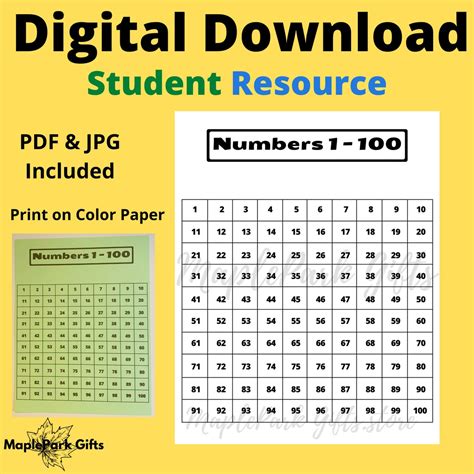 Hundreds Chart Printable 1 100 Chart Homeschool Printable Etsy