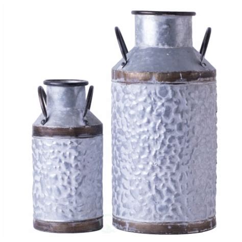 Rustic Farmhouse Style Galvanized Metal Milk Can Decoration Planter And Vase Set Of 2 Set Of 2