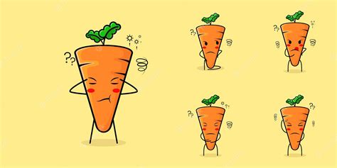 Premium Vector Cute Carrot Character With Thinking Expression Green And Orange Used For