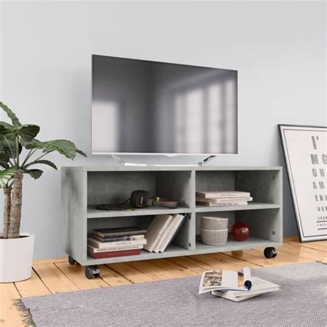 JGR 121 Meuble TV avec roulettes Gris cement 90 x 35 x 35 cm Aggloméré