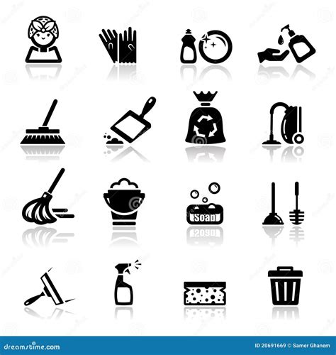 Icons Set Cleaning Stock Illustration Illustration Of Black