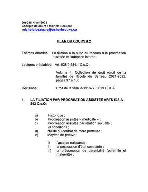 Plan du cours 2 michèle beaupré Drt 218 Hiver 2022 Chargée de cours