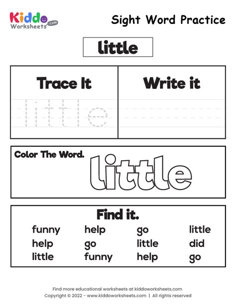 Free Printable Sight Word Practice Little Worksheet Kiddoworksheets