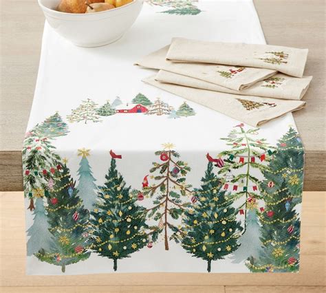 Christmas In The Country Embroidered Cotton Linen Table Runner