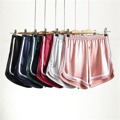 Satin Sports Shorts Women Summer Sexy Elastic High Waist Patchwork Skinny Beach Shorts Casual