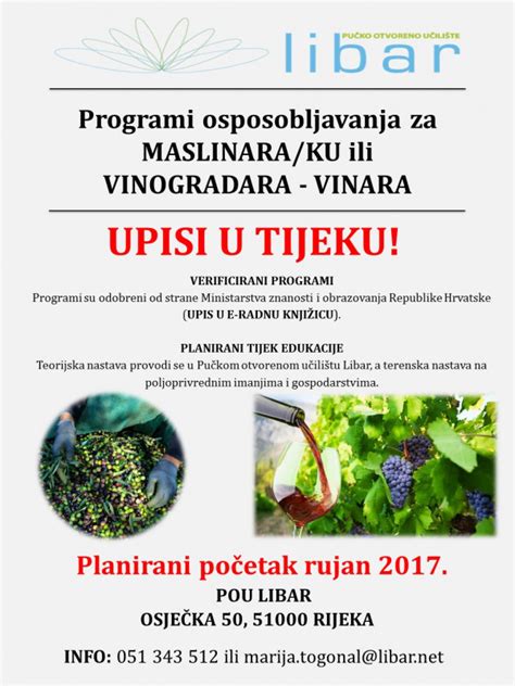 Program Osposobljavanja Za Poslove Maslinara Ke I Vinogradara Ke