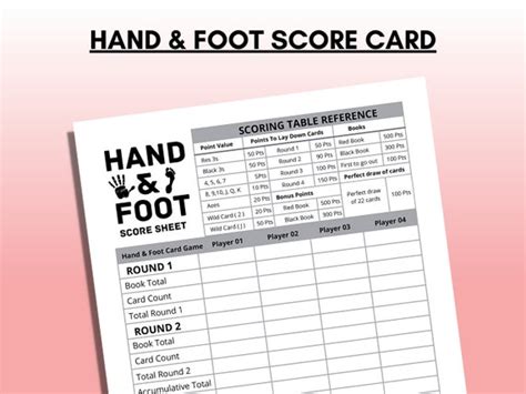 Hand and Foot Score Sheet Hand and Foot Score Card Hand and - Etsy