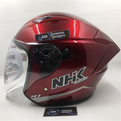 Jual HELM NHK R1 MAX SOLID ROYAL RED DOUBLE VISOR HALF FACE Di Lapak