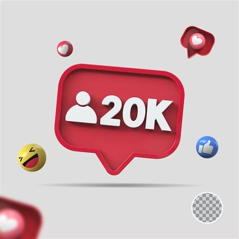 20k Seguidores Con Icono 3d Render Archivo PSD Premium