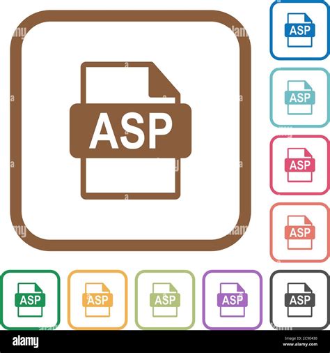 Asp File Format Simple Icons In Color Rounded Square Frames On White