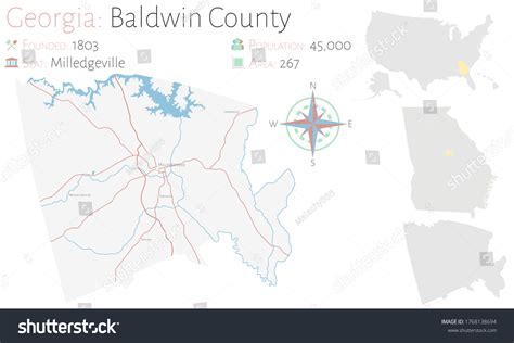 Large Detailed Map Baldwin County Georgia Stock Vector Royalty Free