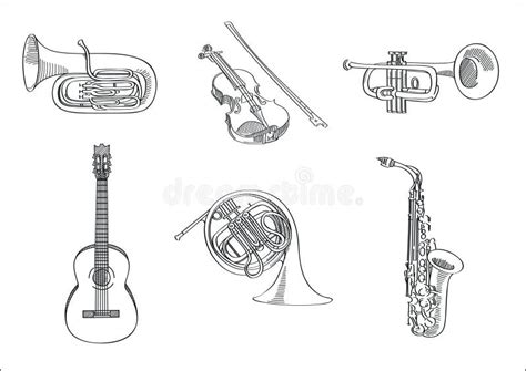 Vector Sketch Set Of Musical Instruments Stock Vector Illustration Of