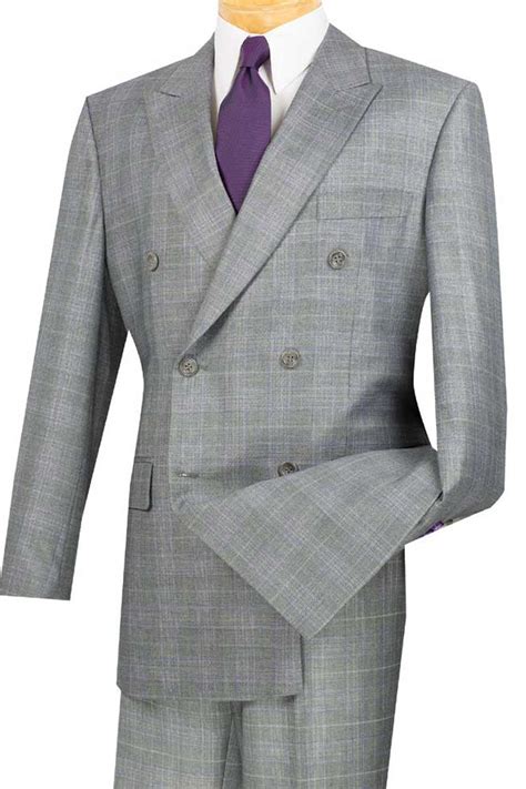 Mens Classic Wool Feel Double Breasted Glen Plaid Suit In Grey Alligatorwarehouse