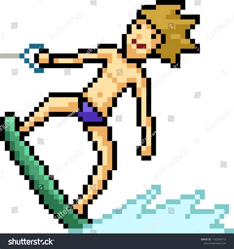 Vector Pixel Art Man Play Surfboard Stock Vector Royalty Free