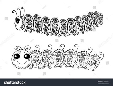 Funny Insect Caterpillar In Black Outlines Stock Vector Illustration