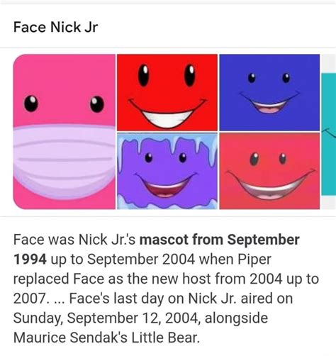 Face Nick Jr Face was Nick Jr's mascot from September 1994 up to ...