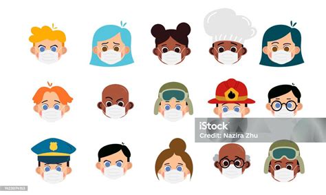 People Characters With Mask For Your Scenes Funny Cartoon The Set For ...