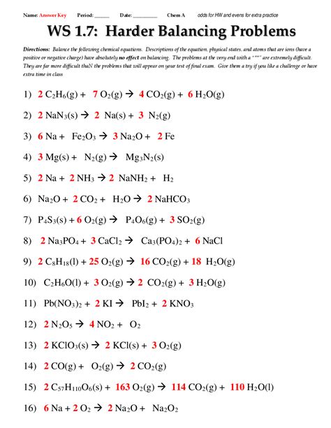 Mastering Stoichiometry A Hard Balancing Equations Worksheet With Answers