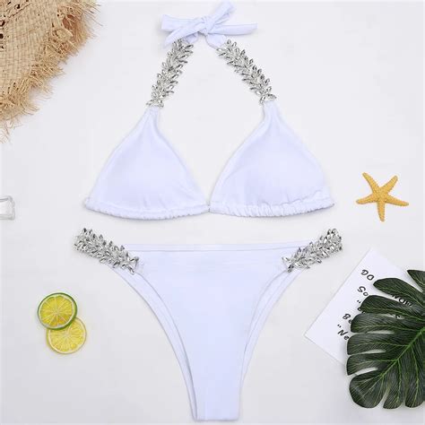 IASKY 2018 New Shiny Crystal Strap Bikini Set Sexy Women Swimming Suit