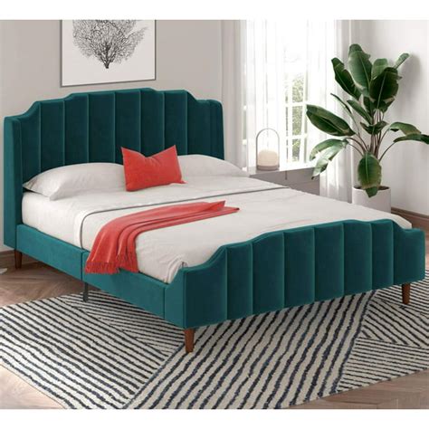 Sha Cerlin Queen Size Platform Bed Frame With Modern Curved Upholstered