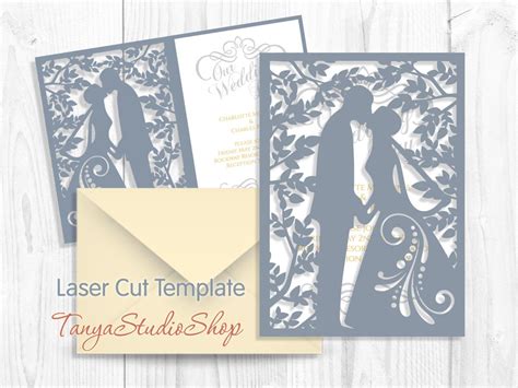 Paper Party Supplies 5x7 SVG Laser Cut Wedding Invitation Tri Fold